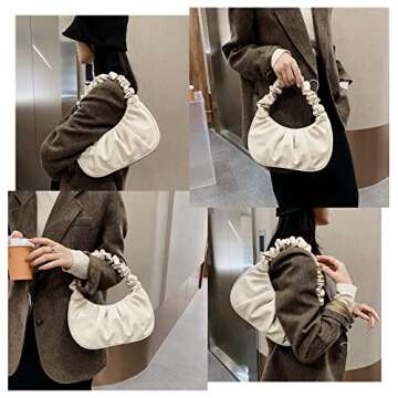 Larcenciel Handbags for Women, Fashion Cloud Ruched Shoulder Bags-Soft Faux Leather Clutch Purses, Vintage Trendy Underarm Tote Hand Bags, Chic Gabbi Bag Hobo Bag, Small Pouch Wallet -(Beige)