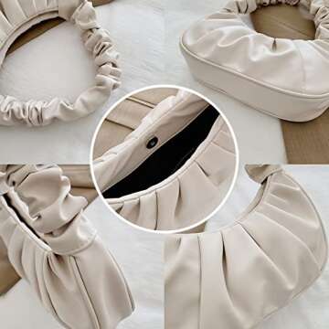 Larcenciel Handbags for Women, Fashion Cloud Ruched Shoulder Bags-Soft Faux Leather Clutch Purses, Vintage Trendy Underarm Tote Hand Bags, Chic Gabbi Bag Hobo Bag, Small Pouch Wallet -(Beige)