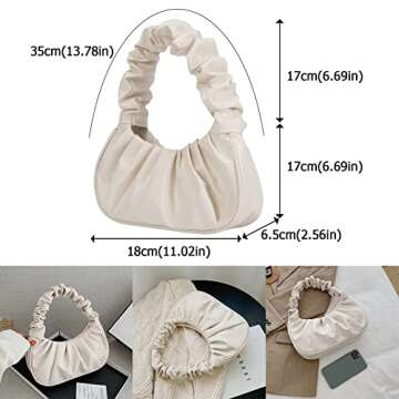 Larcenciel Handbags for Women, Fashion Cloud Ruched Shoulder Bags-Soft Faux Leather Clutch Purses, Vintage Trendy Underarm Tote Hand Bags, Chic Gabbi Bag Hobo Bag, Small Pouch Wallet -(Beige)