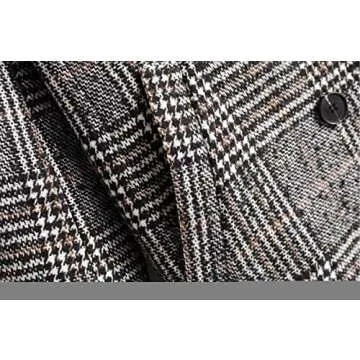 Women Winter Plaid Overcoat Stylish Long Grey Coat