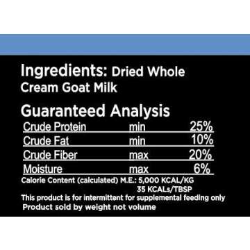 Nature's Diet Pet Dried Whole Cream Goat Milk for use as High Protein, Hypoallergenic Digestion, Anti-inflammatory Powdered Instant Meal Topper (16 oz = 53 Cups or 159 Servings)