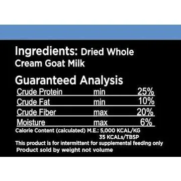 Nature's Diet Pet Dried Whole Cream Goat Milk for use as High Protein, Hypoallergenic Digestion, Anti-inflammatory Powdered Instant Meal Topper (16 oz = 53 Cups or 159 Servings)