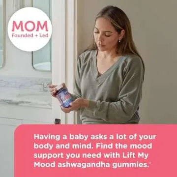 Mommy's Bliss Lift My Mood Postnatal Support Ashwagandha, May Reduce Stress & Support a Balanced Healthy Mood, Vegan, Delicious Rasberry Flavor, 60 Gummies (30 Servings)