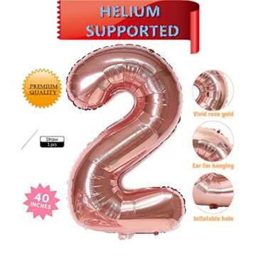 40 Inch Rose Gold Jumbo 2 Number Balloons Huge Giant Balloons Foil Mylar Number Balloons for Birthda...