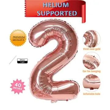 40 Inch Rose Gold Jumbo 2 Number Balloons Huge Giant Balloons Foil Mylar Number Balloons for Birthda...