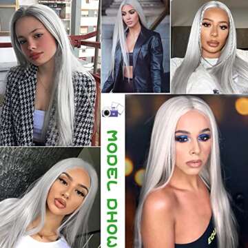 AISI QUEENS Silver Long Straight Wig for Cosplay