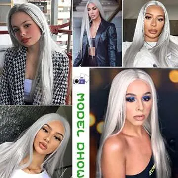 AISI QUEENS Silver Long Straight Wig for Cosplay