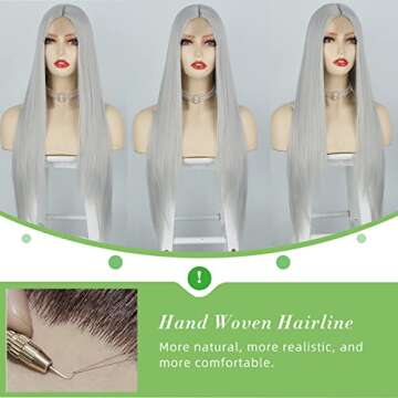 AISI QUEENS Silver Long Straight Wig for Cosplay