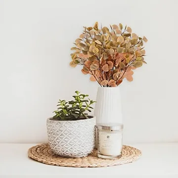 Artflower 6 Pcs Artificial Eucalyptus Stems Fall Stems Tall Silver Dollar Eucalyptus Leaves Fake Silk Eucalyptus Branches Autumn Decorations for Home Wedding Party Thanksgiving Decor(Orange)