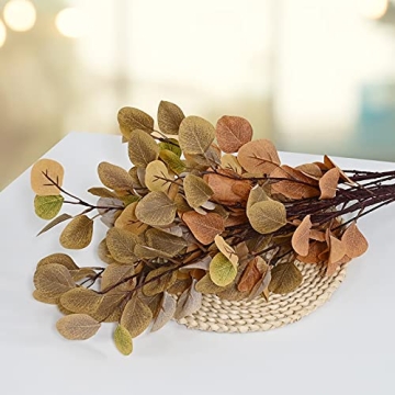 Artflower 6 Pcs Artificial Eucalyptus Stems Fall Stems Tall Silver Dollar Eucalyptus Leaves Fake Silk Eucalyptus Branches Autumn Decorations for Home Wedding Party Thanksgiving Decor(Orange)