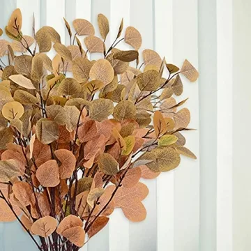 Artflower 6 Pcs Artificial Eucalyptus Stems Fall Stems Tall Silver Dollar Eucalyptus Leaves Fake Silk Eucalyptus Branches Autumn Decorations for Home Wedding Party Thanksgiving Decor(Orange)