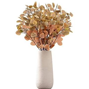 Artflower 6 Pcs Artificial Eucalyptus Stems Fall Stems Tall Silver Dollar Eucalyptus Leaves Fake Silk Eucalyptus Branches Autumn Decorations for Home Wedding Party Thanksgiving Decor(Orange)