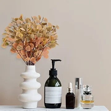 Artflower 6 Pcs Artificial Eucalyptus Stems Fall Stems Tall Silver Dollar Eucalyptus Leaves Fake Silk Eucalyptus Branches Autumn Decorations for Home Wedding Party Thanksgiving Decor(Orange)