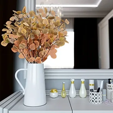 Artflower 6 Pcs Artificial Eucalyptus Stems Fall Stems Tall Silver Dollar Eucalyptus Leaves Fake Silk Eucalyptus Branches Autumn Decorations for Home Wedding Party Thanksgiving Decor(Orange)