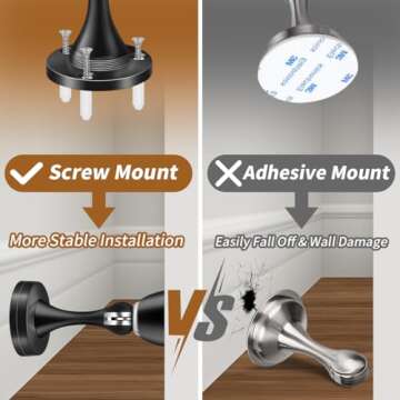 KOLAKO Door Stopper, Magnetic Door Stops, Brushed Satin Nickel, 2 Pack Wall Floor Mounted Black Magnetic Door Catch Holder, Stainless Steel Soft-Catch Doorstop Without Adhesive Tape