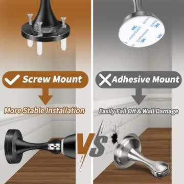 KOLAKO Door Stopper, Magnetic Door Stops, Brushed Satin Nickel, 2 Pack Wall Floor Mounted Black Magnetic Door Catch Holder, Stainless Steel Soft-Catch Doorstop Without Adhesive Tape