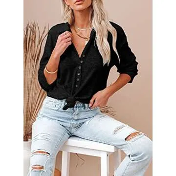 DOROSE Women's Long Sleeve V Neck Casual Work Shirt