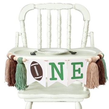 VANGNING Football Birthday High Chair Yarn Tassel Banner for First Birthdays