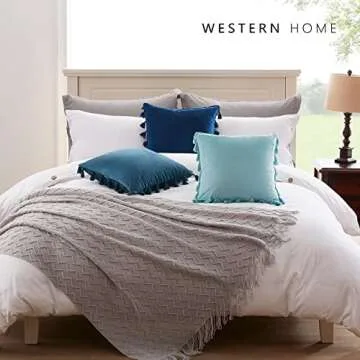 WESTERN HOME Pack of 2 Velvet Decorative Throw Pillow Covers with Tassels Fringe Boho Accent Cushion Case for Couch Sofa Bed 20 x 20 Inch Teal Green