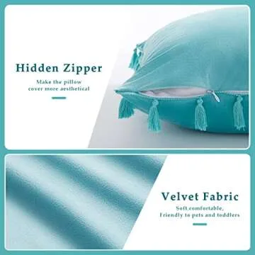 WESTERN HOME Pack of 2 Velvet Decorative Throw Pillow Covers with Tassels Fringe Boho Accent Cushion Case for Couch Sofa Bed 20 x 20 Inch Teal Green