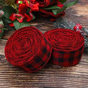 URATOT Red and Black Plaid Burlap Ribbon for Christmas Crafts