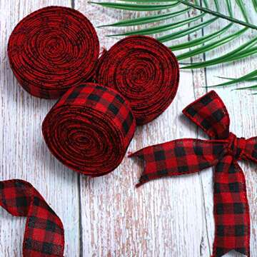 URATOT Red and Black Plaid Burlap Ribbon for Christmas Crafts