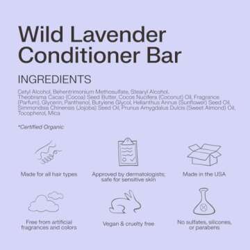 The Earthling Co. Conditioner Bar - Promote Hair Growth, Strengthen & Moisturize All Hair Types - Paraben & Sulfate Free formula with Natural Ingredients for Dry Hair (Wild Lavender, 1.8 oz)