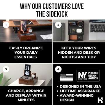 Holme & Hadfield Premium Wooden Phone Docking Station with Drawer – Nightstand Organizer for Charg...