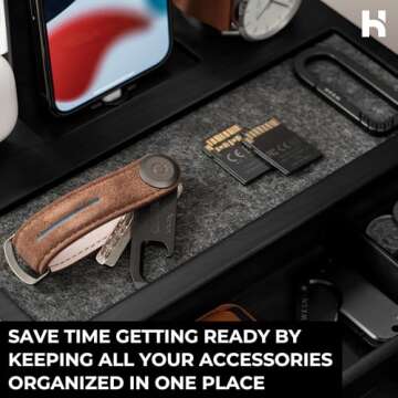 Holme & Hadfield Premium Wooden Phone Docking Station with Drawer – Nightstand Organizer for Charging Phone – Declutter Your Space with Felt-Lined Protection & Watch Pillar – Gift For Men