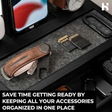 Holme & Hadfield Premium Wooden Phone Docking Station with Drawer – Nightstand Organizer for Charging Phone – Declutter Your Space with Felt-Lined Protection & Watch Pillar – Gift For Men