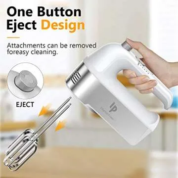 Hand Mixer Electric, 450W Kitchen Mixers with Scale Cup Storage Case, Turbo Boost/Self-Control Speed + 5 Speed + Eject Button + 5 Stainless Steel Accessories, For Easy Whipping Dough,Cream,Cake
