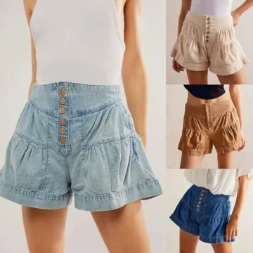 Stylish Ruffle Hem Denim Shorts for Women