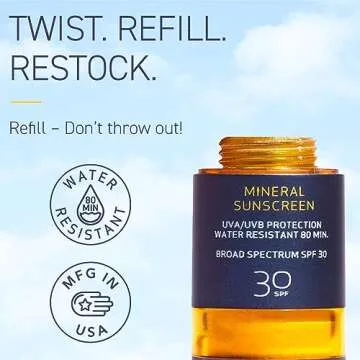 Brush On Block Mineral Sunscreen Powder Refill, Natural Broad-Spectrum SPF 30, Safe for Sensitive Skin, UVA UVB Face Protection, Reef Friendly (Translucent - Refill)