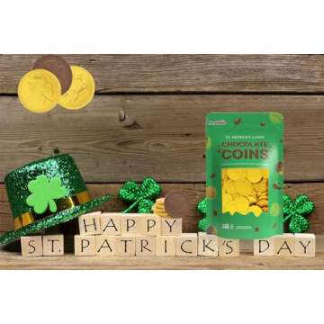 St. Patrick's Day Chocolate Coins 100 Lucky Gold Shamrock Coins Foils, Belgian Milk Chocolate Coins ...