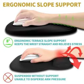 Hokafenle Ergonomic Mouse Pad Wrist Support with Stepped-Wedge Design, Wrist Rest Pain Relief Mousepad Filled with Memory Foam, Carpal Tunnel Mousepad for Wireless Mouse(12x8 inch, Black)