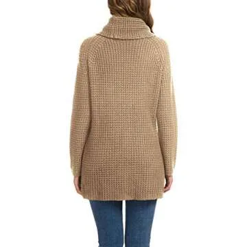 GRECERELLE Women's 2024 Fall Turtleneck Chunky Pullover Sweaters Long Sleeve Asymmetric Knit Jumper Tops Khaki, M