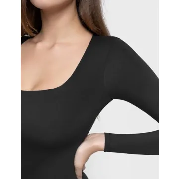 PUMIEY Long Sleeve Bodysuit Women Stylish Square Neck Tops