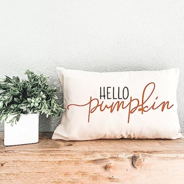 GTEXT 12x20 inch Fall Throw Pillow Cover Hello Pumpkin Cushion Cover Autumn Decor Fall Pumpkins, Outdoor Pillow Linen Square Pillow Cover for Cushion,Sofa Fall Pillow Cover