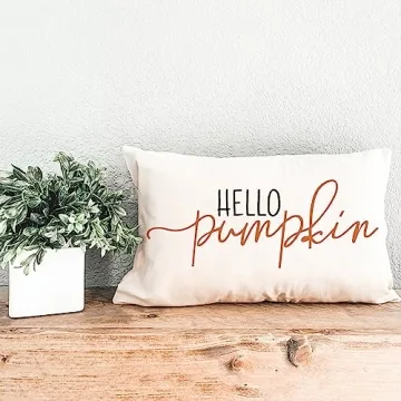 GTEXT 12x20 inch Fall Throw Pillow Cover Hello Pumpkin Cushion Cover Autumn Decor Fall Pumpkins, Outdoor Pillow Linen Square Pillow Cover for Cushion,Sofa Fall Pillow Cover