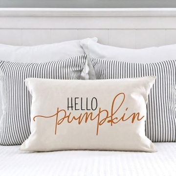 GTEXT 12x20 inch Fall Throw Pillow Cover Hello Pumpkin Cushion Cover Autumn Decor Fall Pumpkins, Outdoor Pillow Linen Square Pillow Cover for Cushion,Sofa Fall Pillow Cover