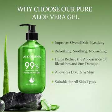 Aloderma 99% Organic Aloe Vera Gel Made within 12 Hours of Harvest - Lightweight, Non-Sticky Aloe Ge...
