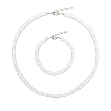 Dremcoue Adjustable Puka Clam Chips Seashell Necklace Choker Handmade Smooth White Shell Necklace Ha...