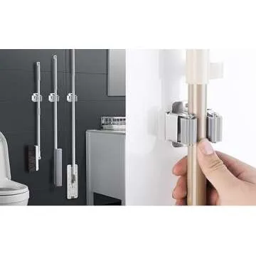 JAMEND CLXP 3PCS Broom and Mop Holder, Heavy Duty Garden Tool Organizer Rack Rake and Shovel Handle, Stainless Steel Mop Hanger. Wall Mounted Utility Rack with Screws, Matte Black