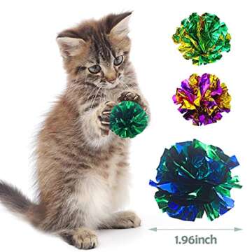 PET SHOW 20 Pcs Cat Crinkle Toy Ball 2.5inch Mylar Cat Pounce Chase Toys Colorful Paper Ball Chase T...