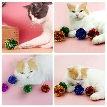 PET SHOW 20 Pcs Cat Crinkle Toy Ball 2.5inch Mylar Cat Pounce Chase Toys Colorful Paper Ball Chase Training Activity for Cats Kittens