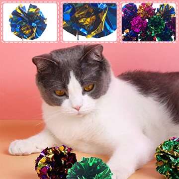 PET SHOW 20 Pcs Cat Crinkle Toy Ball 2.5inch Mylar Cat Pounce Chase Toys Colorful Paper Ball Chase Training Activity for Cats Kittens