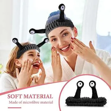 WLLHYF Spa Headband Facial Makeup Head Band Microfiber Soft Coral Fleece Head Wraps Snail Cartoon Cute Hair Accessories Elastic Skincare Hair Band for Women Girls Washing Face Beauty (Black)