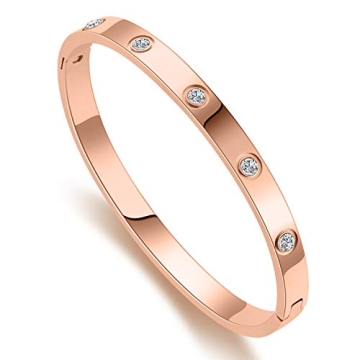 Chrishine Life Love Friendship Bracelet Bangle Gold Rose Gold Silver with Cubic Zirconia Stones Stainless Steel Hinged Jewelry with Crystal Oval Bracelet Birthday Present for Her Women Teen Girls