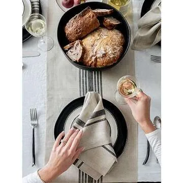 Solino Home Farmhouse Linen Table Runner - 100% Pure Linen Stripe Dining Table Runner 14 x 72 Inch