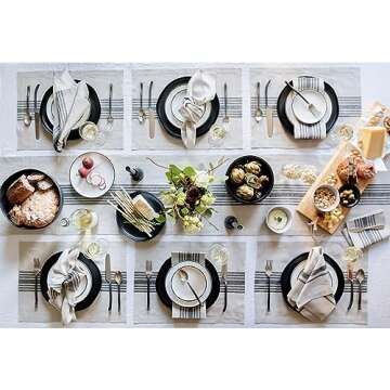 Farmhouse Linen Table Runner 72 Inches Long - Elegant Stripe Design